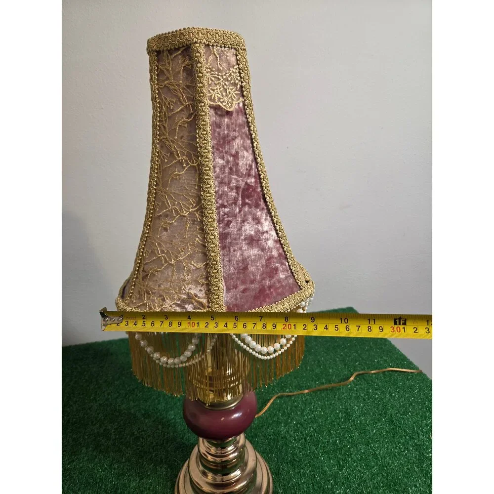 Vintage Hand-Restored Boudoir Table Lamp – Ornate Pink Velvet & Beaded Fringe B